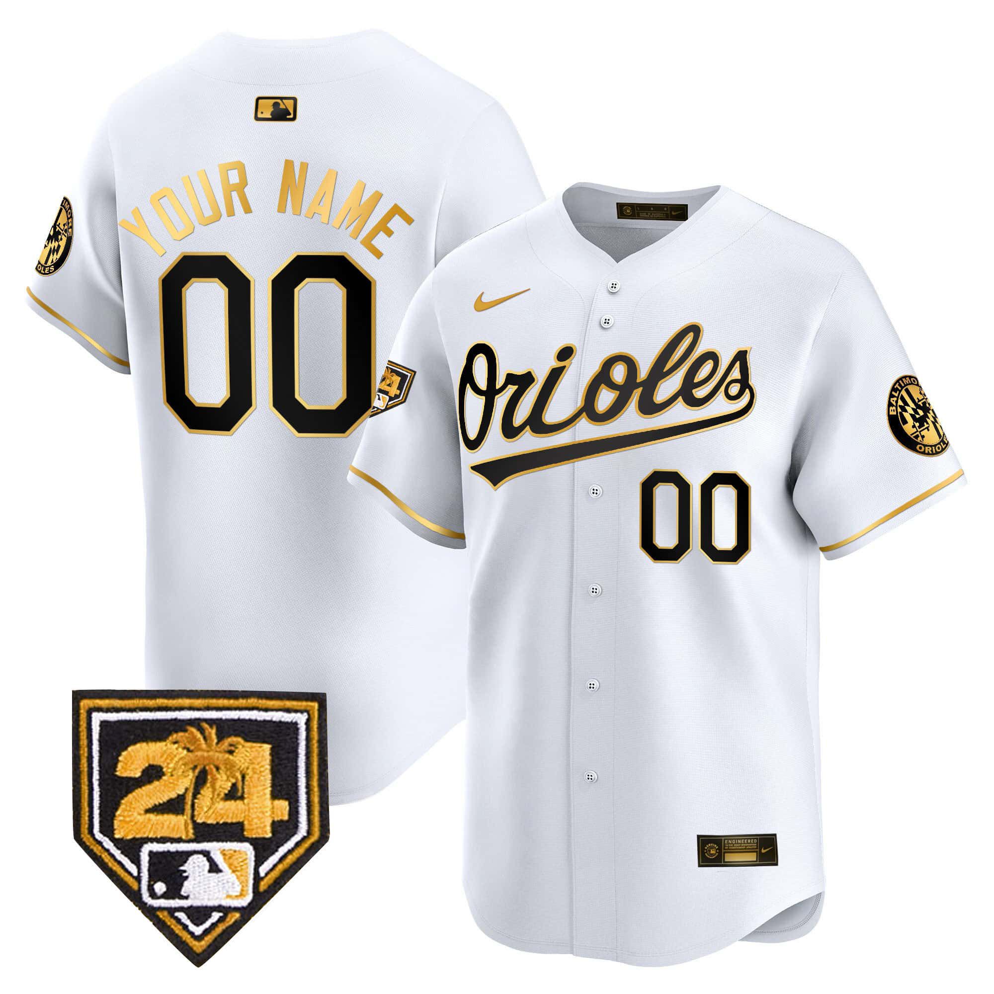 Men Baltimore Orioles White Nike 2024 Spring Training Patch Vapor Premier Limited Custom MLB Jersey->customized mlb jersey->Custom Jersey